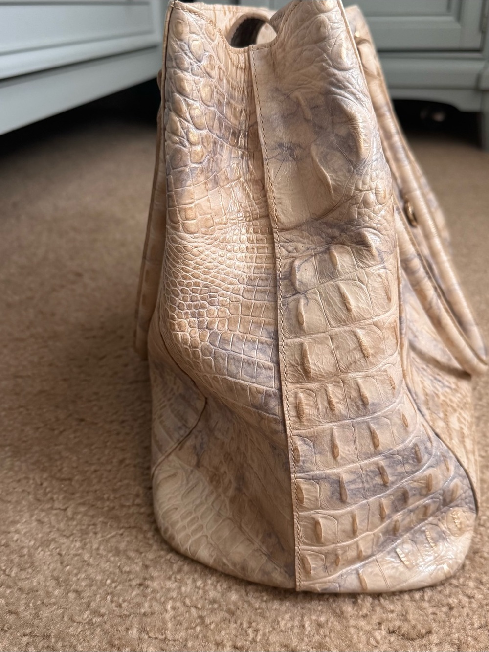 Brahmin Cream Croco-Embossed Tote with Gold Accent